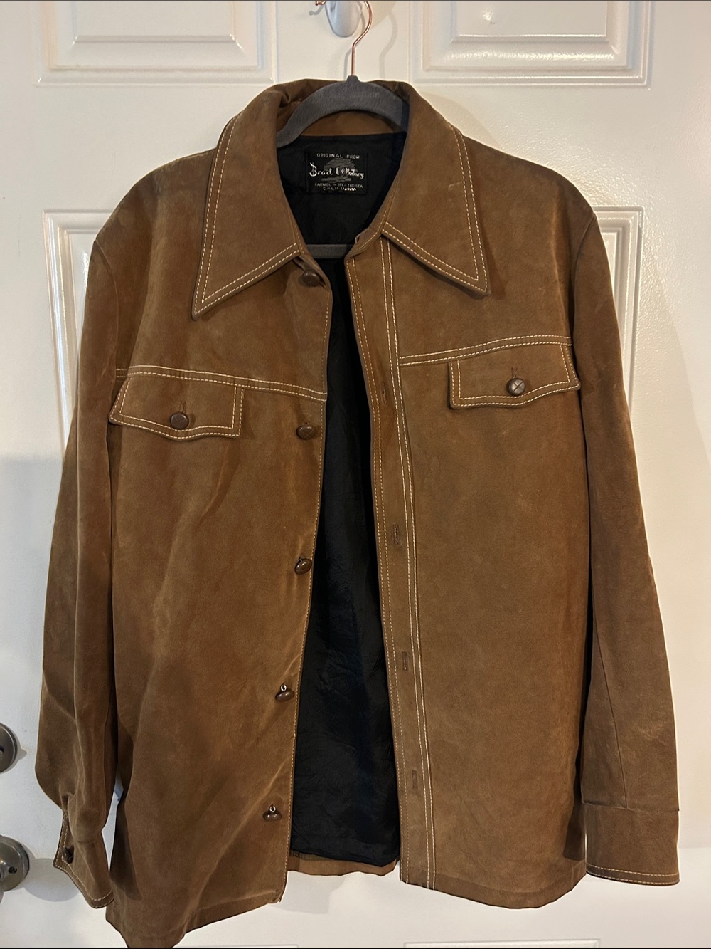 Suede Brown Men's Jacket with Contrast Stitching